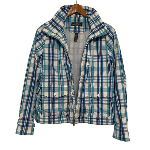 L-RL Ralph Lauren Active Petite Blue Plaid Windbreaker‎ Jacket Size S - Picture 3 of 11